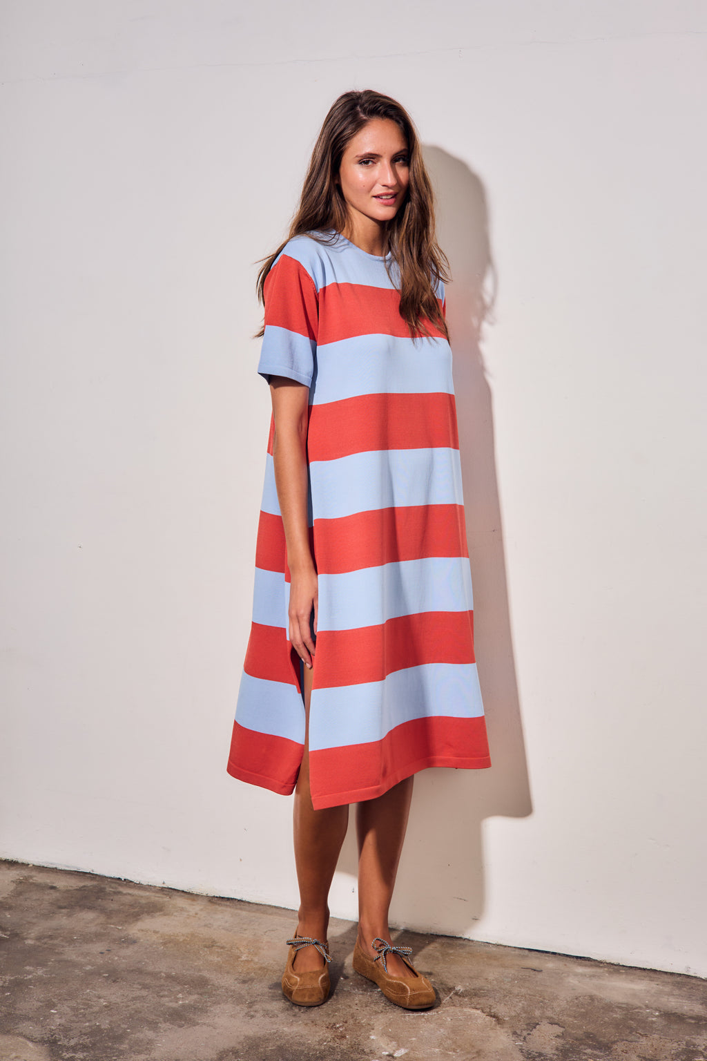 Vestido de Tricô a Listras - Vermelho
