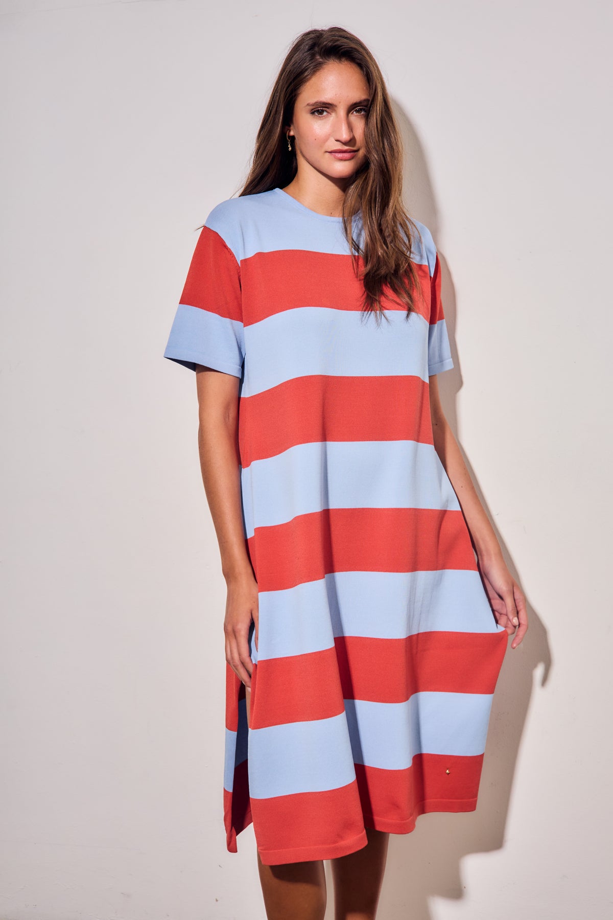 Vestido de Tricô a Listras - Vermelho
