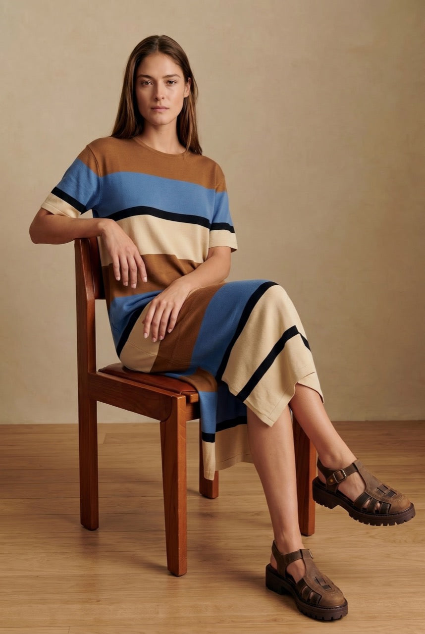 Vestido de Tricô a Listras - Cerúleo