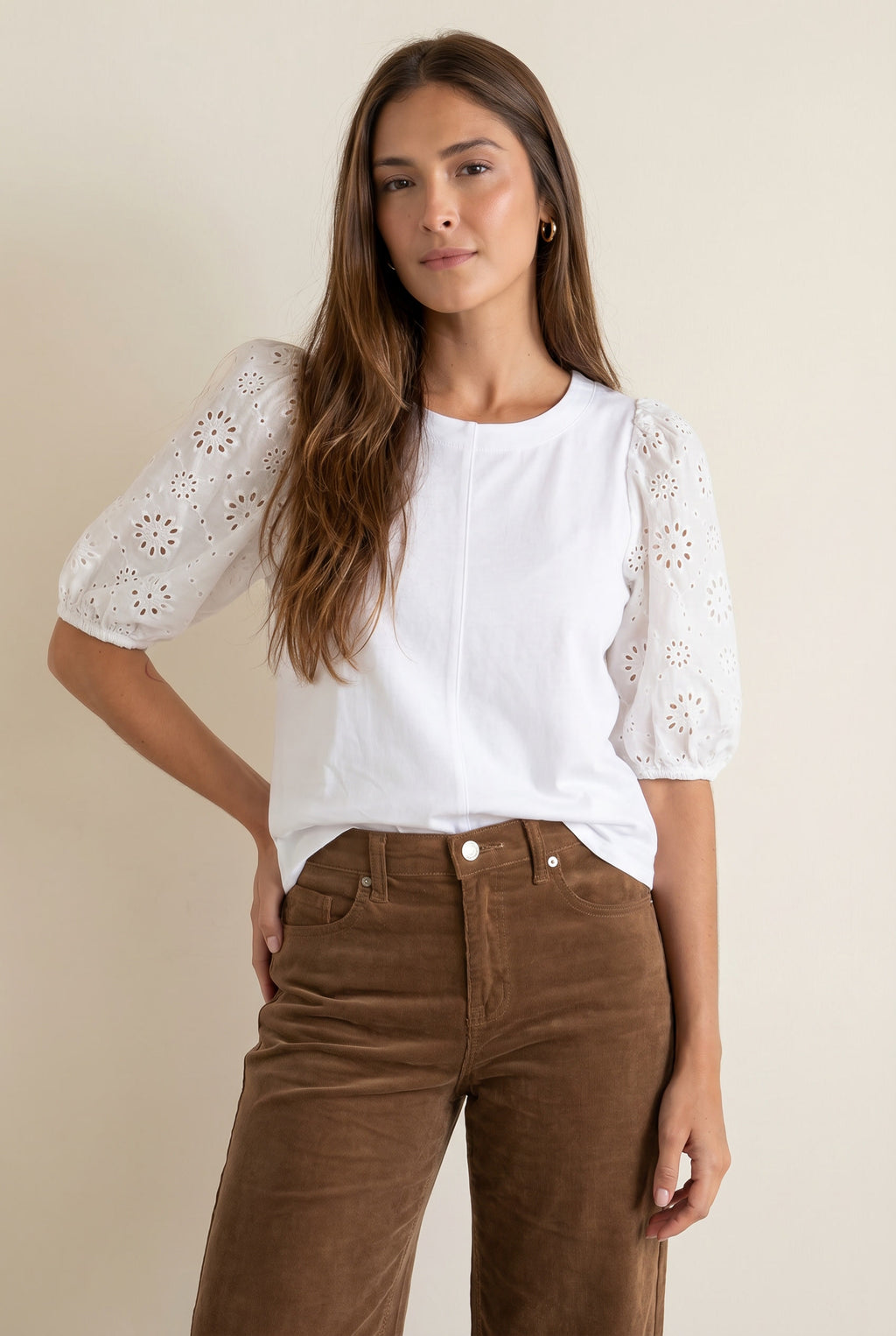 Camiseta Manga Bufante Broderie - Branco