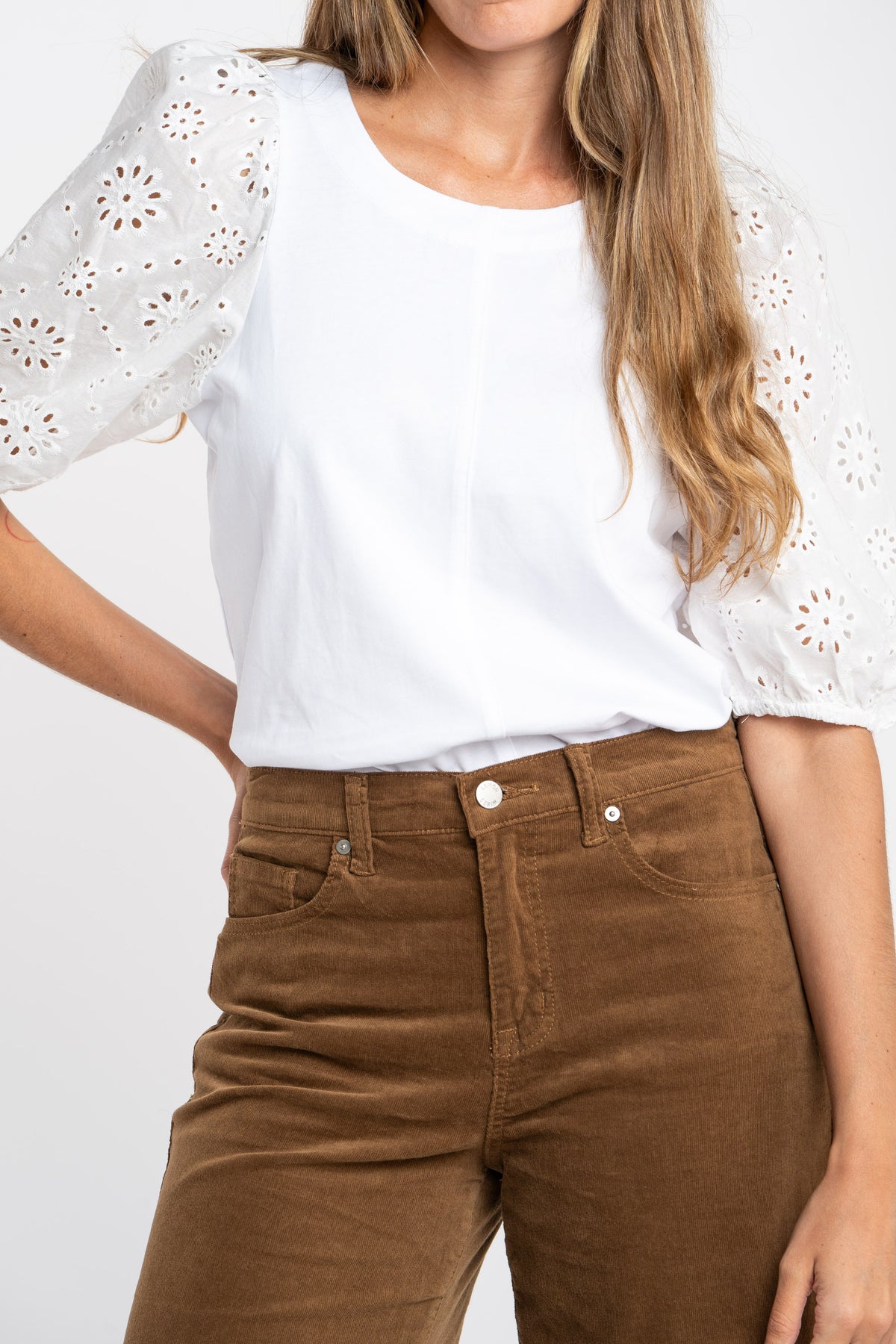 Camiseta Manga Bufante Broderie - Branco