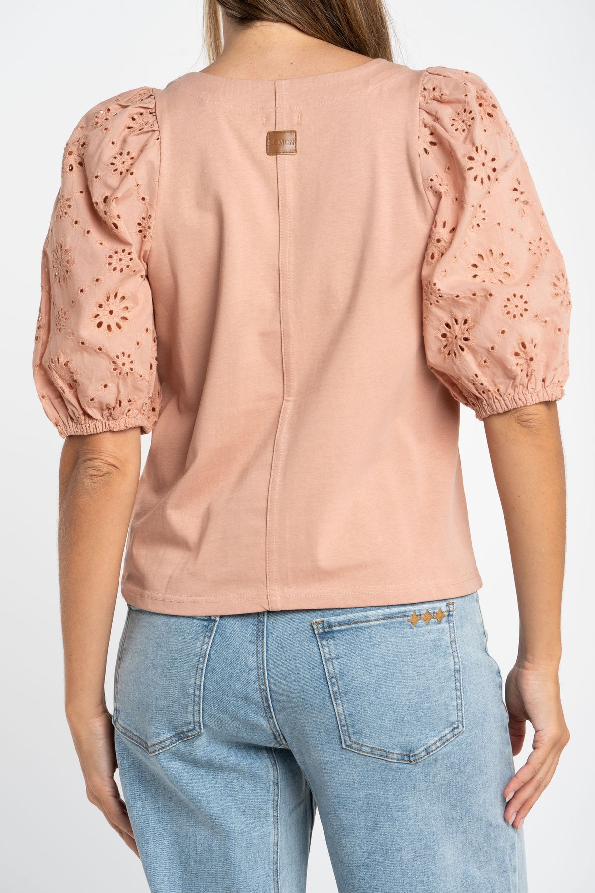Camiseta Manga Bufante Broderie - Rosa