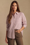 Camisa Listrada com Linho - Bordô