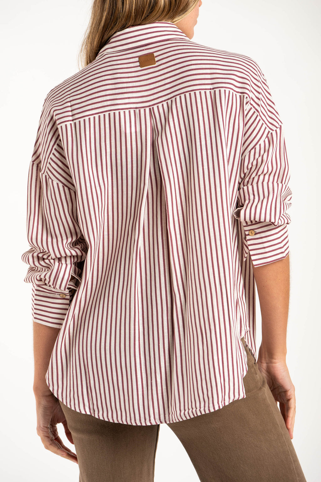 Camisa Listrada com Linho - Bordô