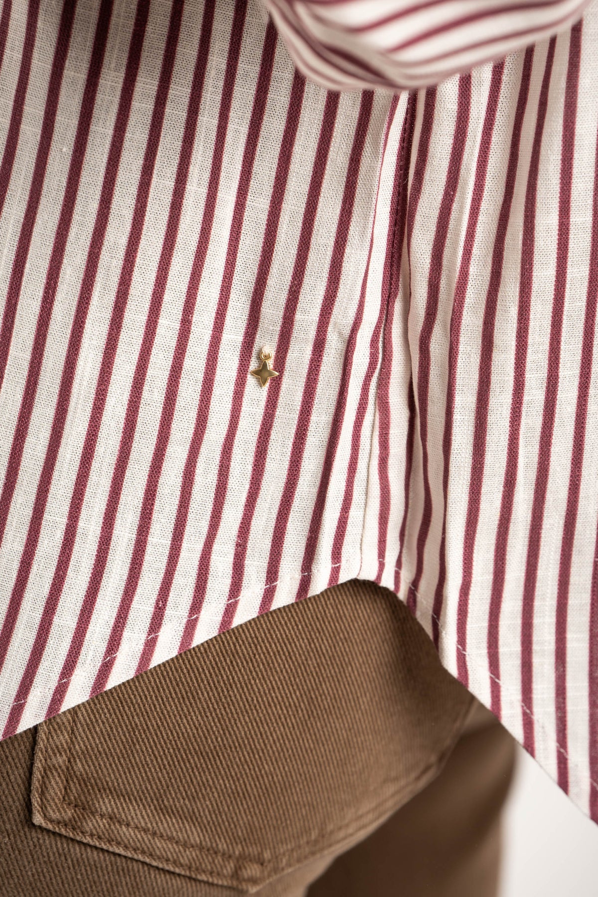 Camisa Listrada com Linho - Bordô