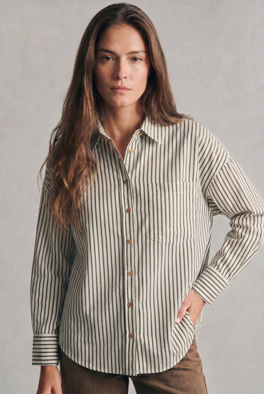 Camisa Listrada com Linho - Oliva