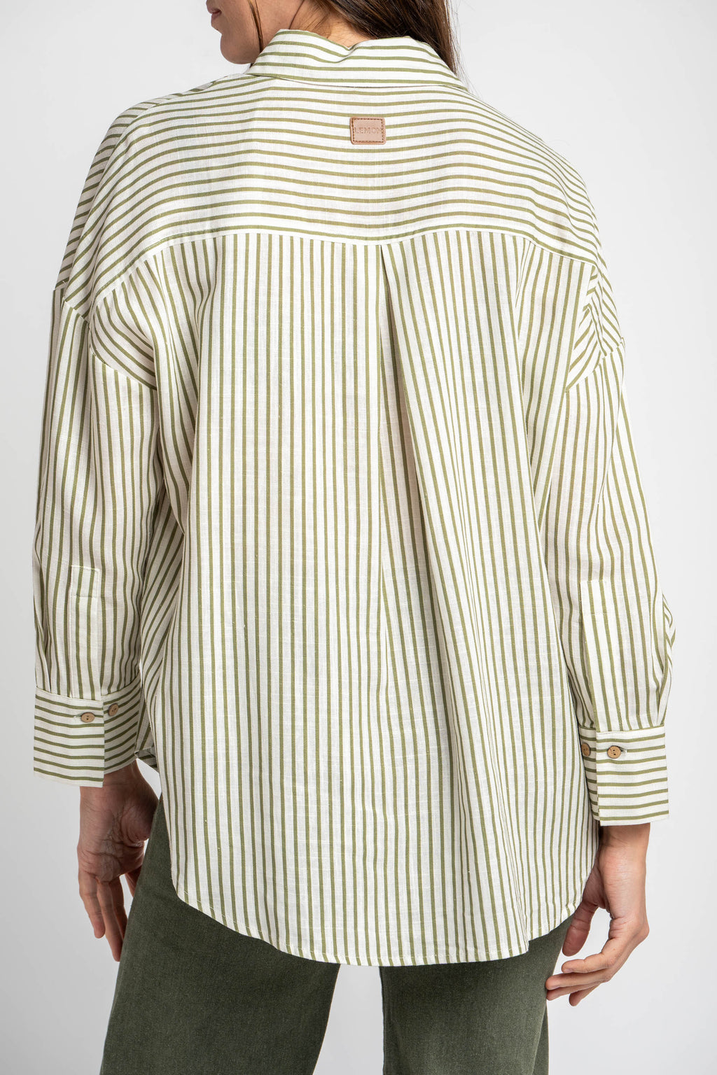Camisa Listrada com Linho - Oliva
