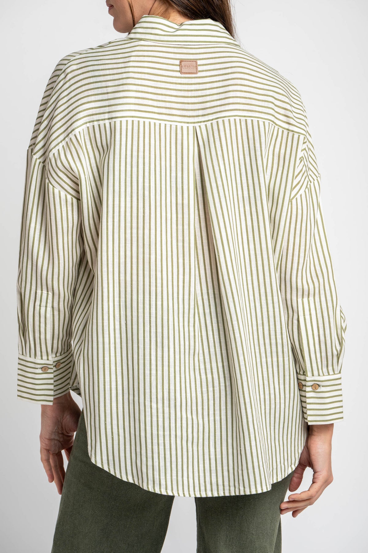 Camisa Listrada com Linho - Oliva