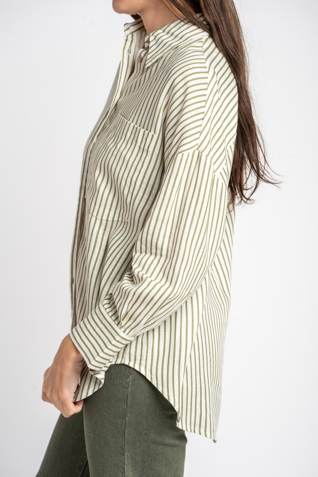 Camisa Listrada com Linho - Oliva
