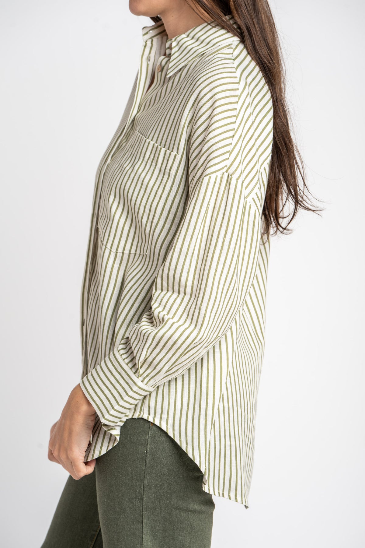 Camisa Listrada com Linho - Oliva