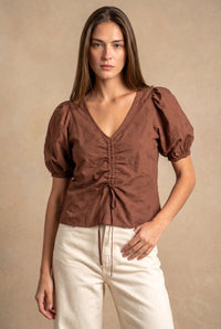 Blusa Bordada Franzido - Mocha
