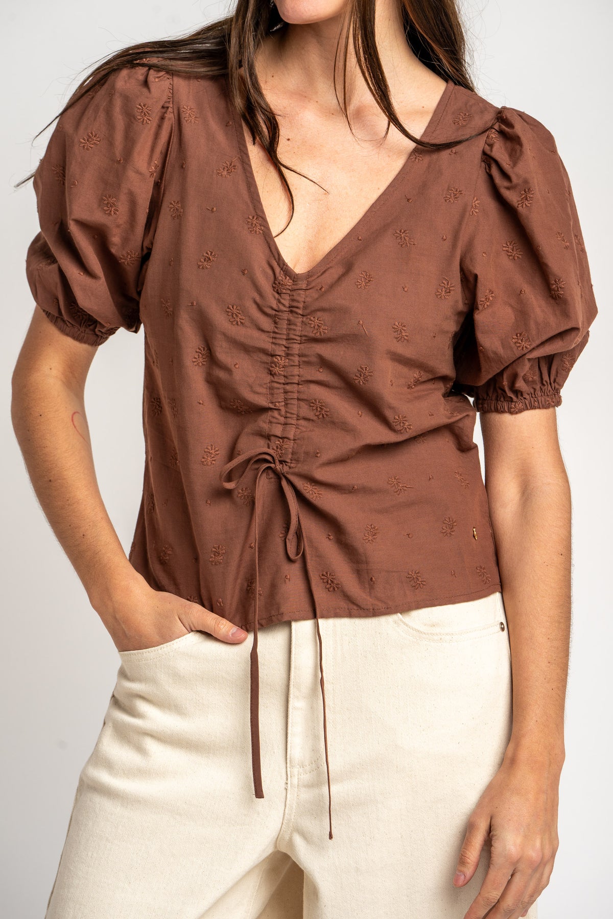 Blusa Bordada Franzido - Mocha