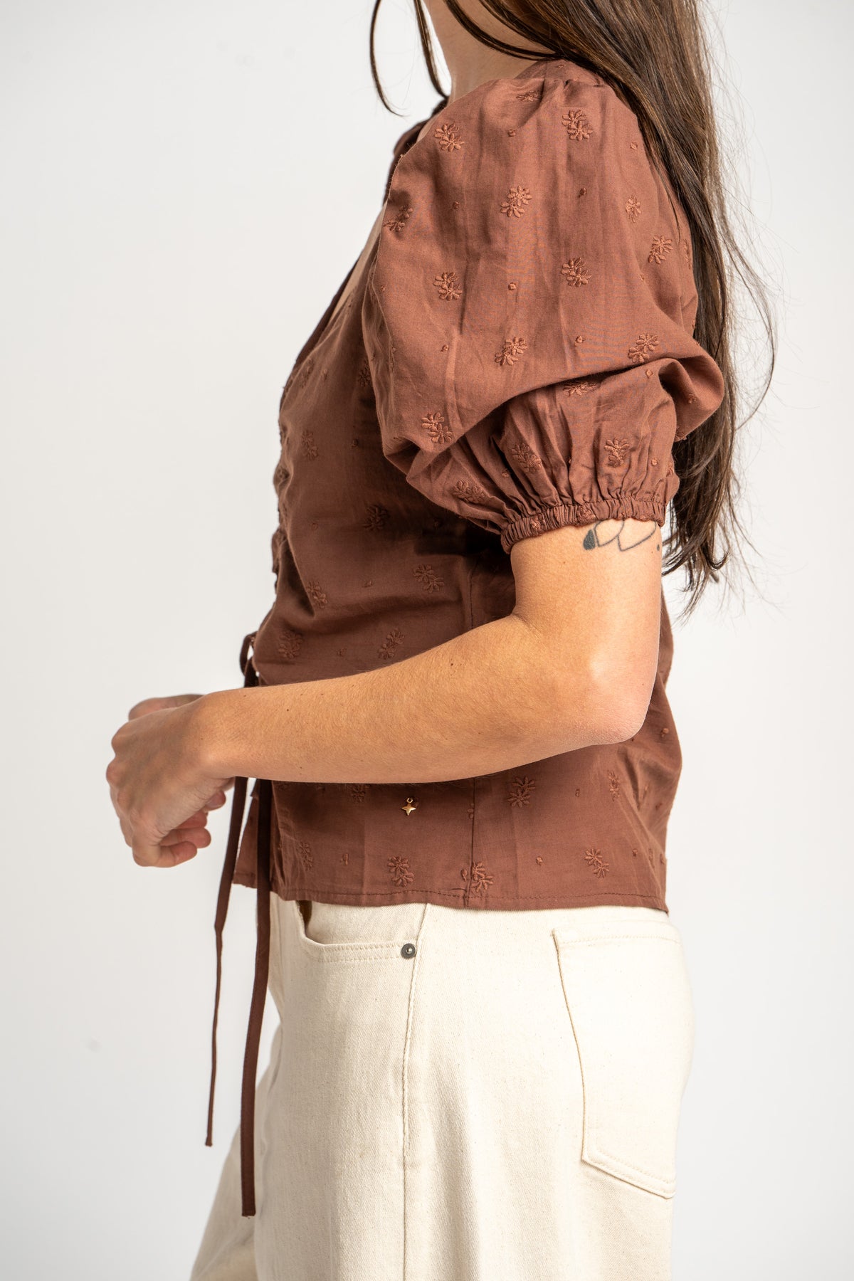 Blusa Bordada Franzido - Mocha