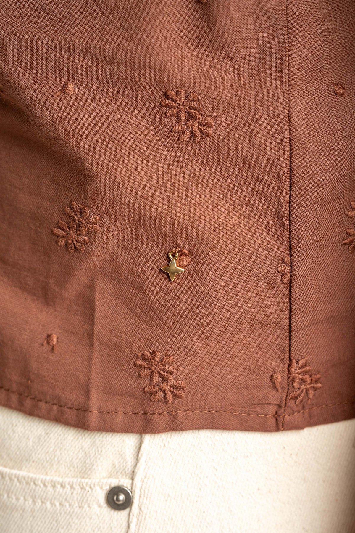 Blusa Bordada Franzido - Mocha