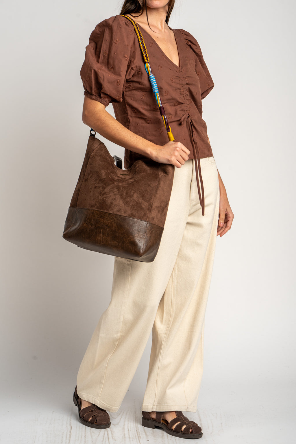 Blusa Bordada Franzido - Mocha