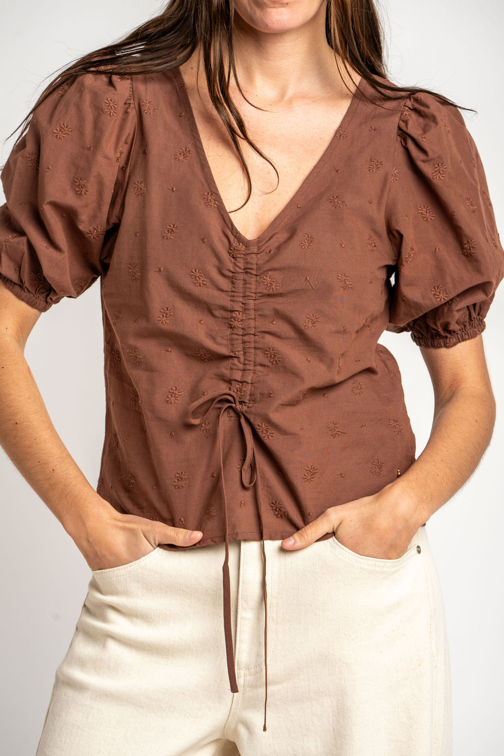 Blusa Bordada Franzido - Mocha
