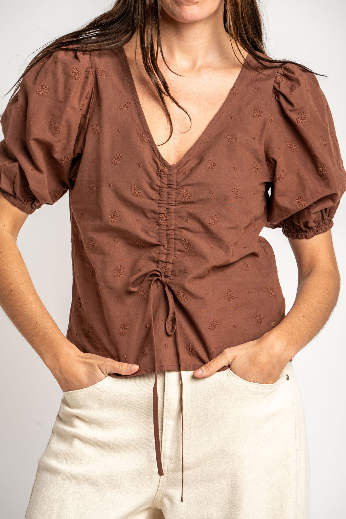 Blusa Bordada Franzido - Mocha
