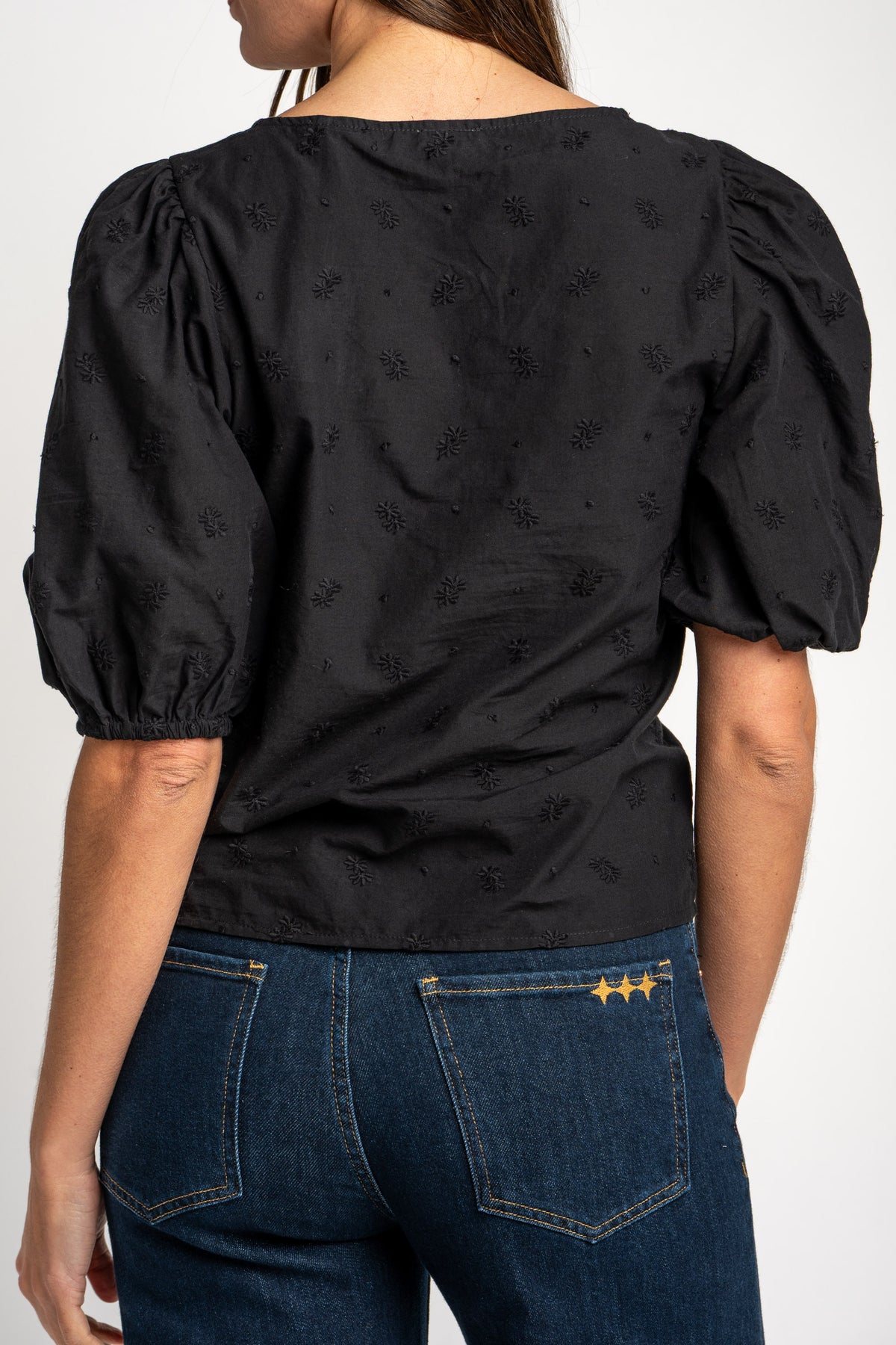 Blusa Bordada Franzido - Preto