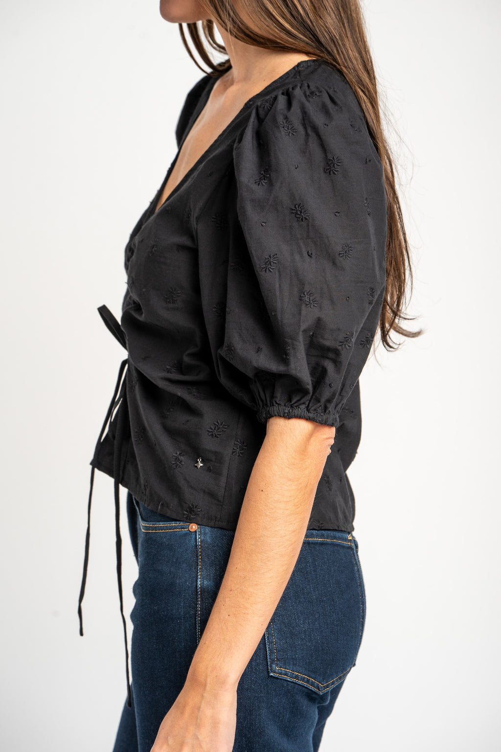 Blusa Bordada Franzido - Preto