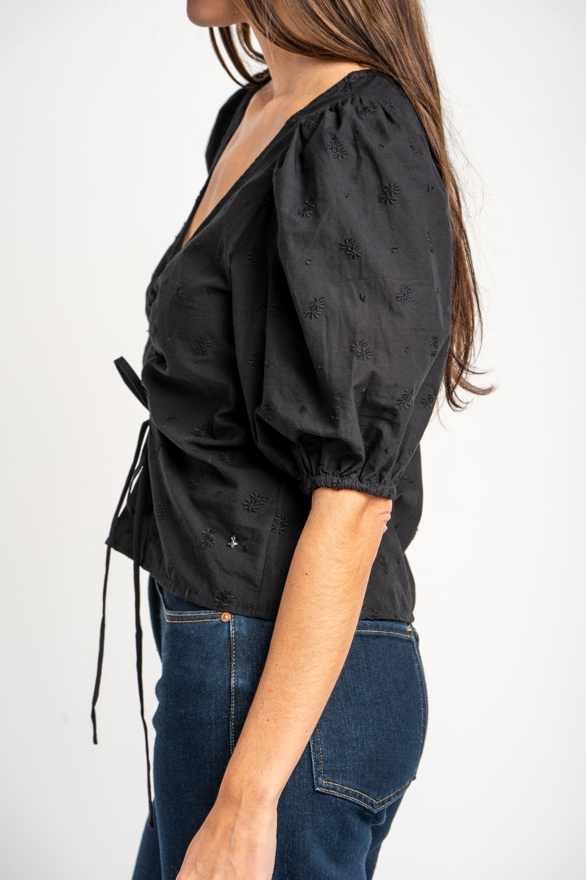 Blusa Bordada Franzido - Preto