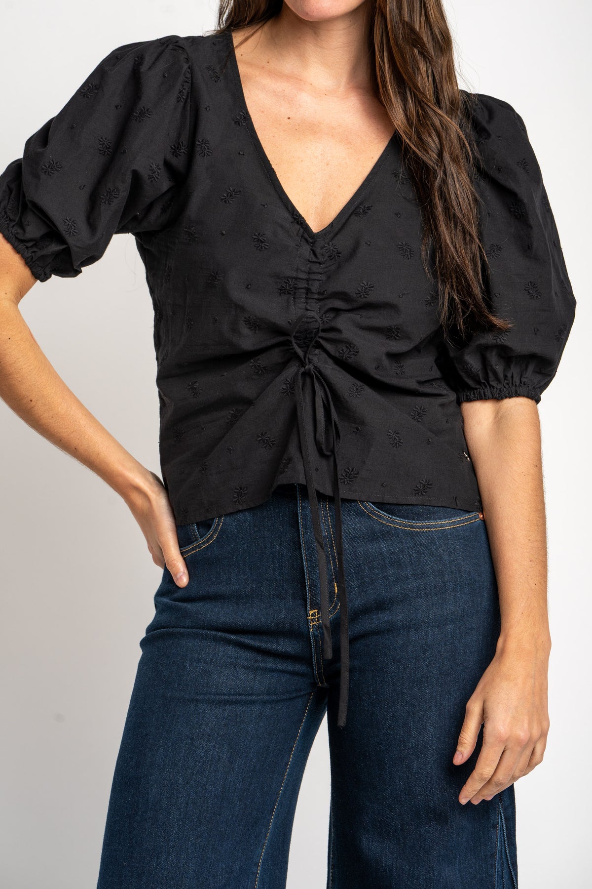 Blusa Bordada Franzido - Preto