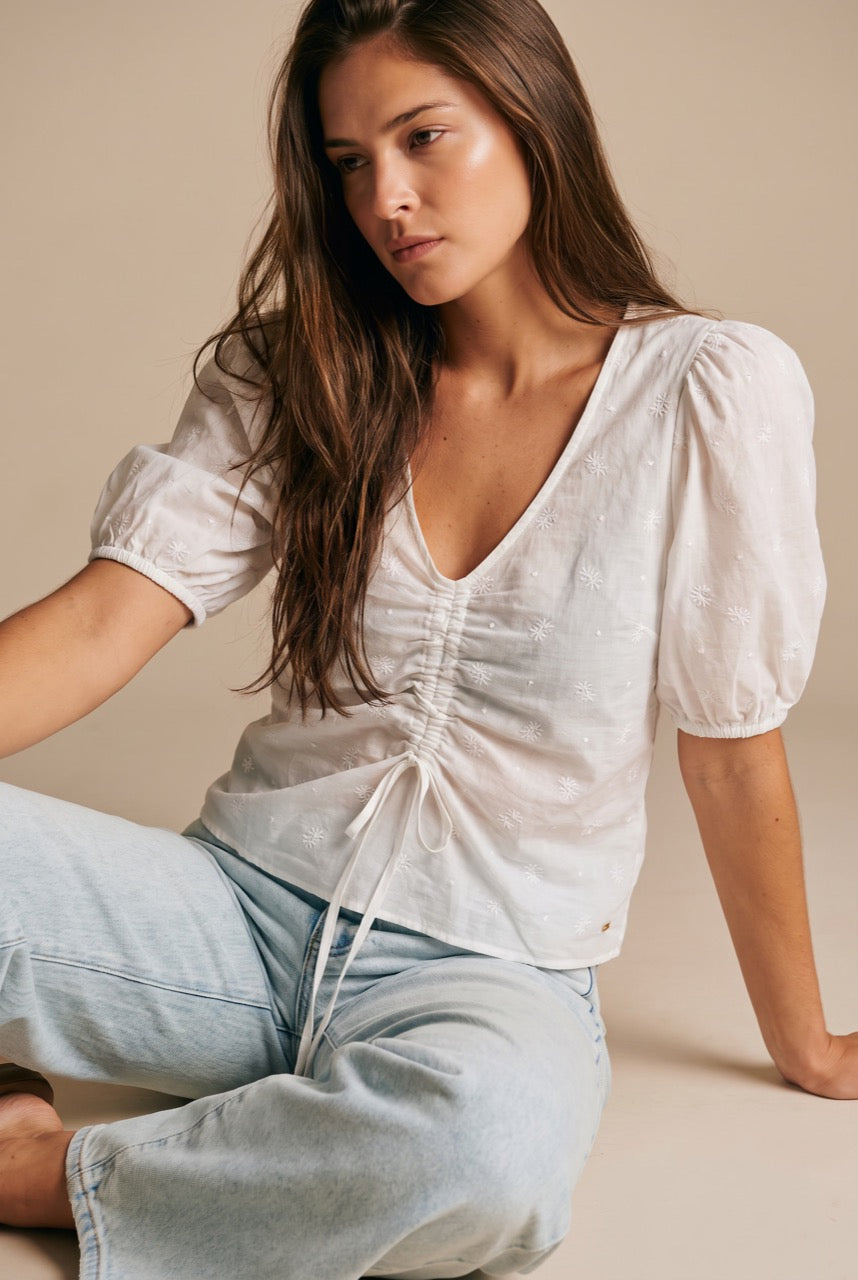 Blusa Bordada Franzido - Pérola