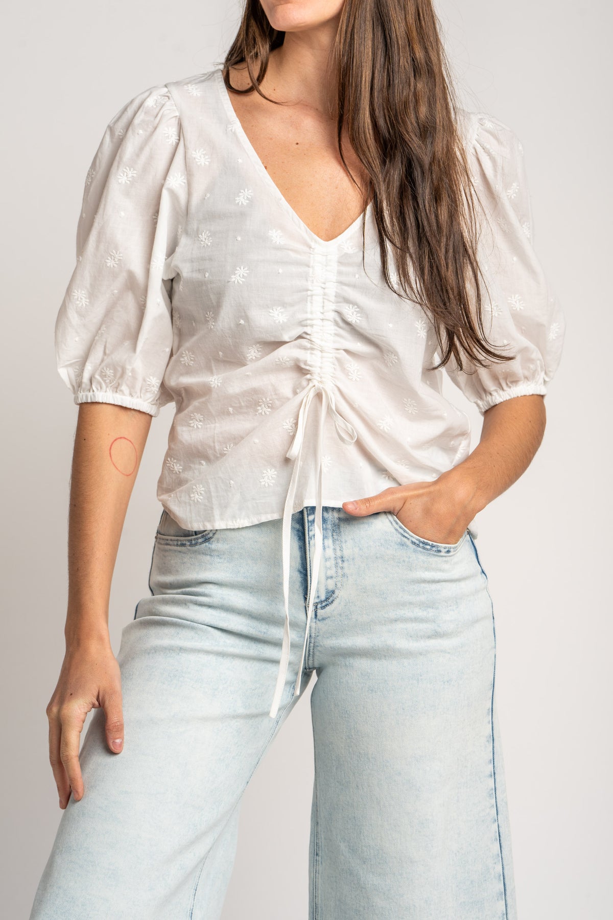 Blusa Bordada Franzido - Pérola