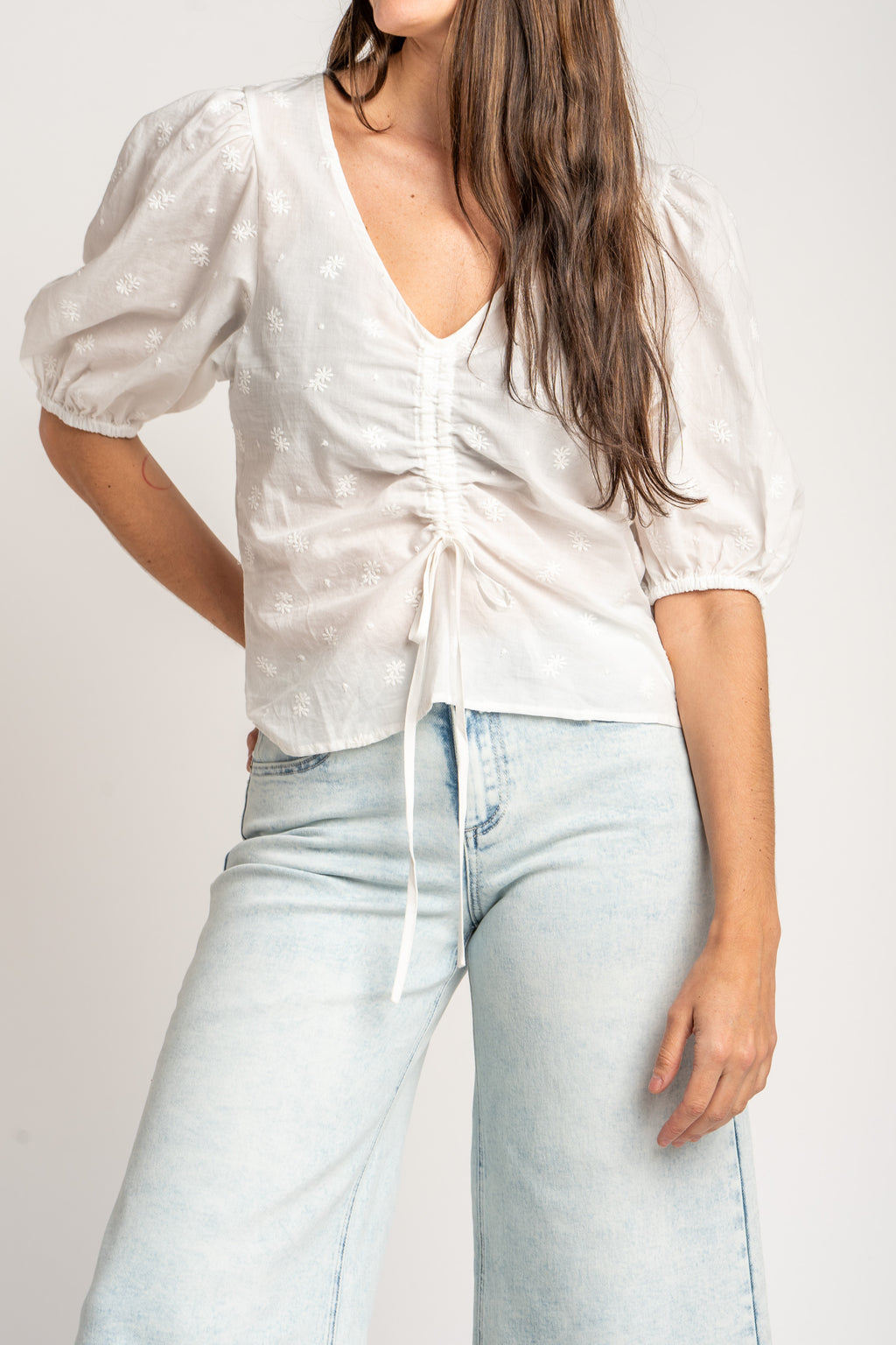 Blusa Bordada Franzido - Pérola