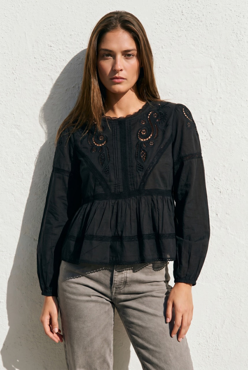 Blusa Broderie Algodão - Preto