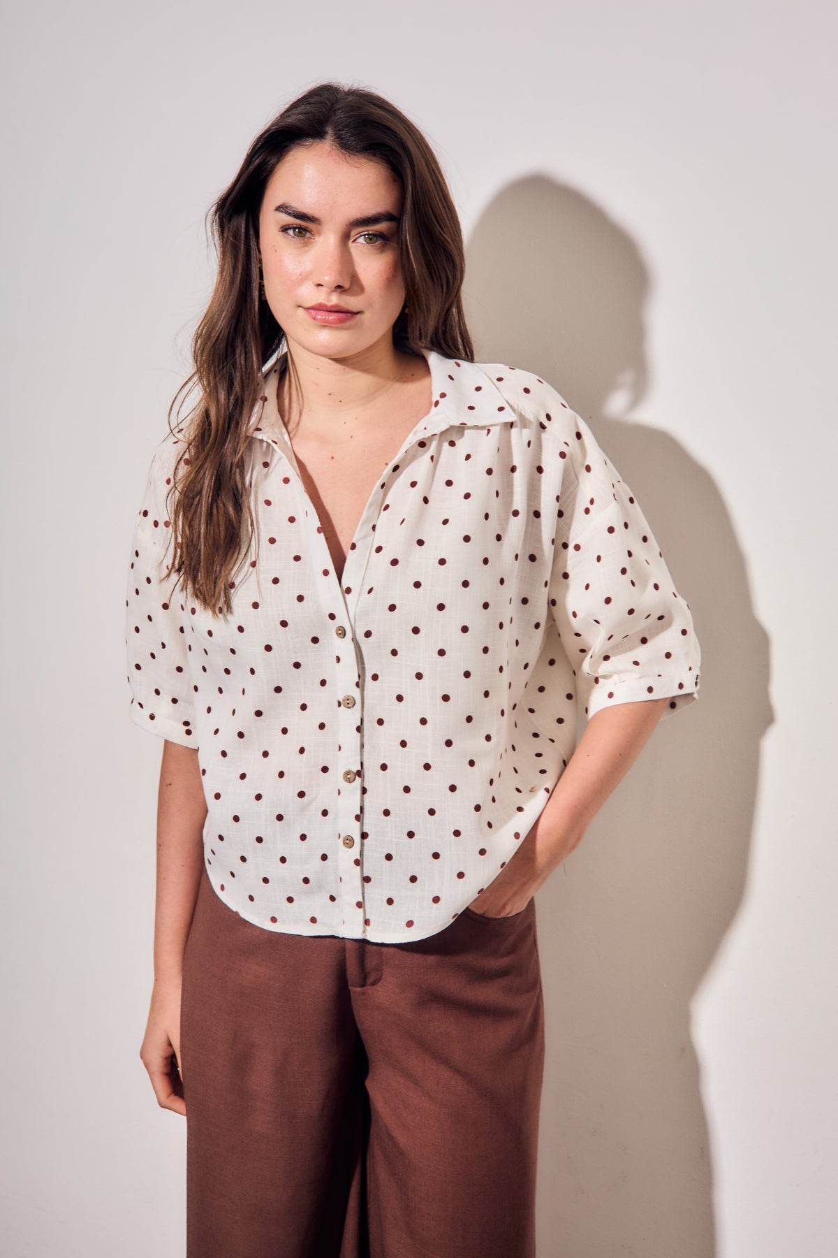 Blusa Linho Estampa Poá - Pérola