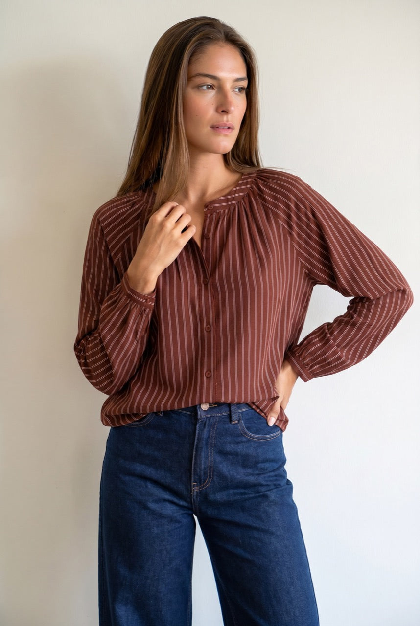 Blusa Listrada - Chocolate