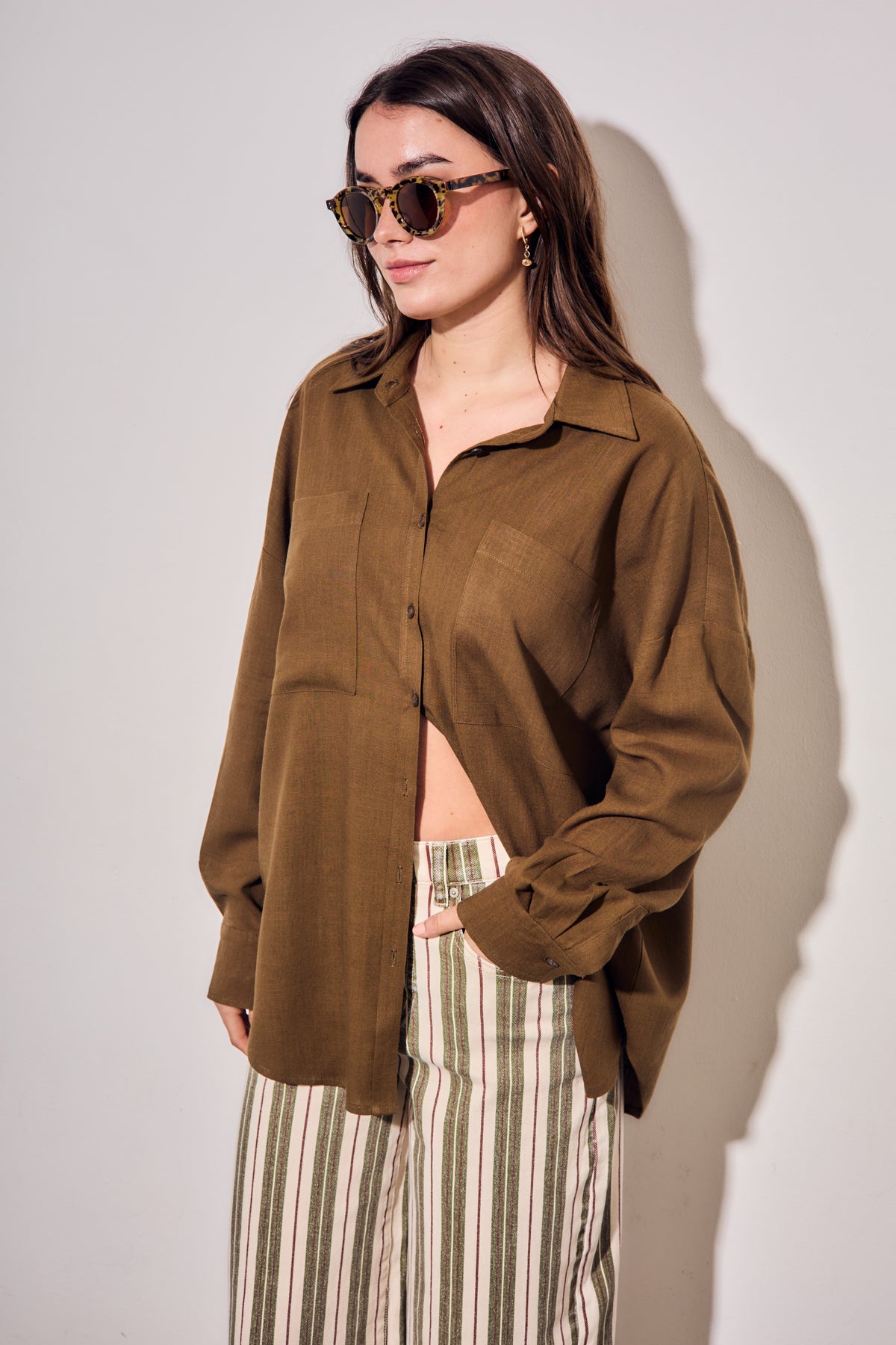 Camisa com Linho - Oliva