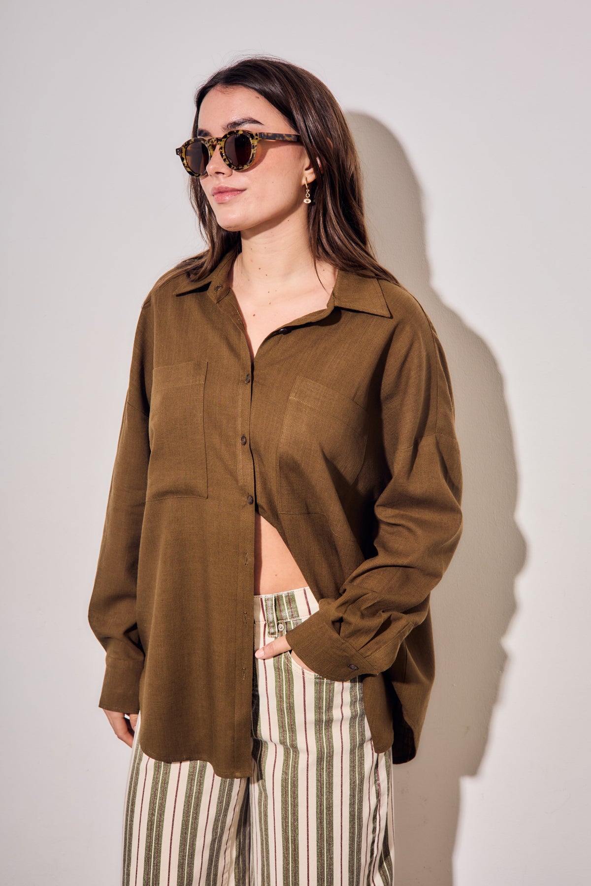 Camisa com Linho - Oliva