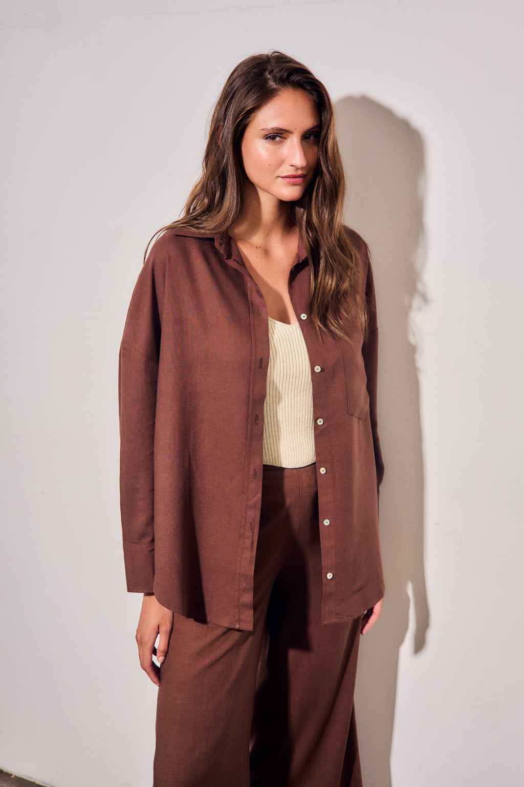 Camisa com Linho - Chocolate