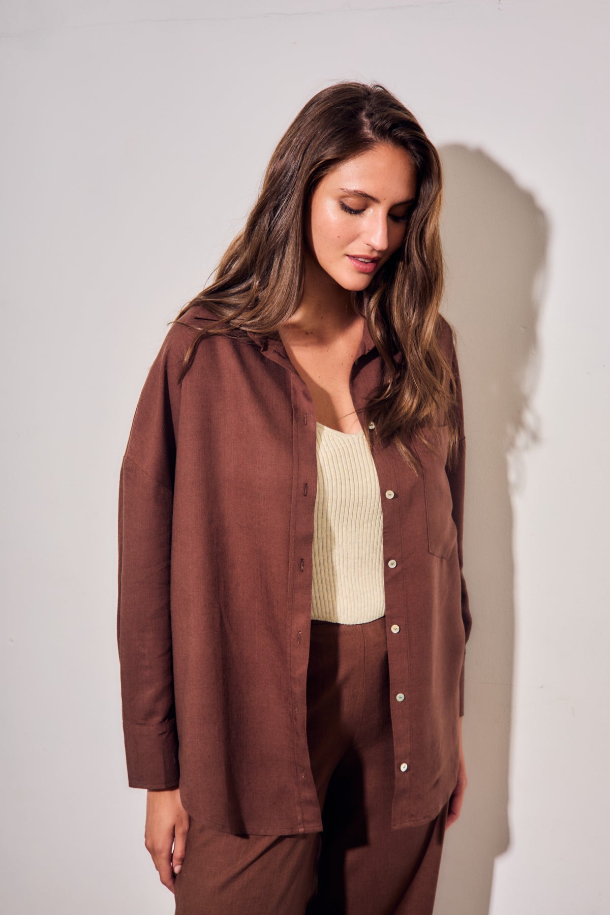 Camisa com Linho - Chocolate