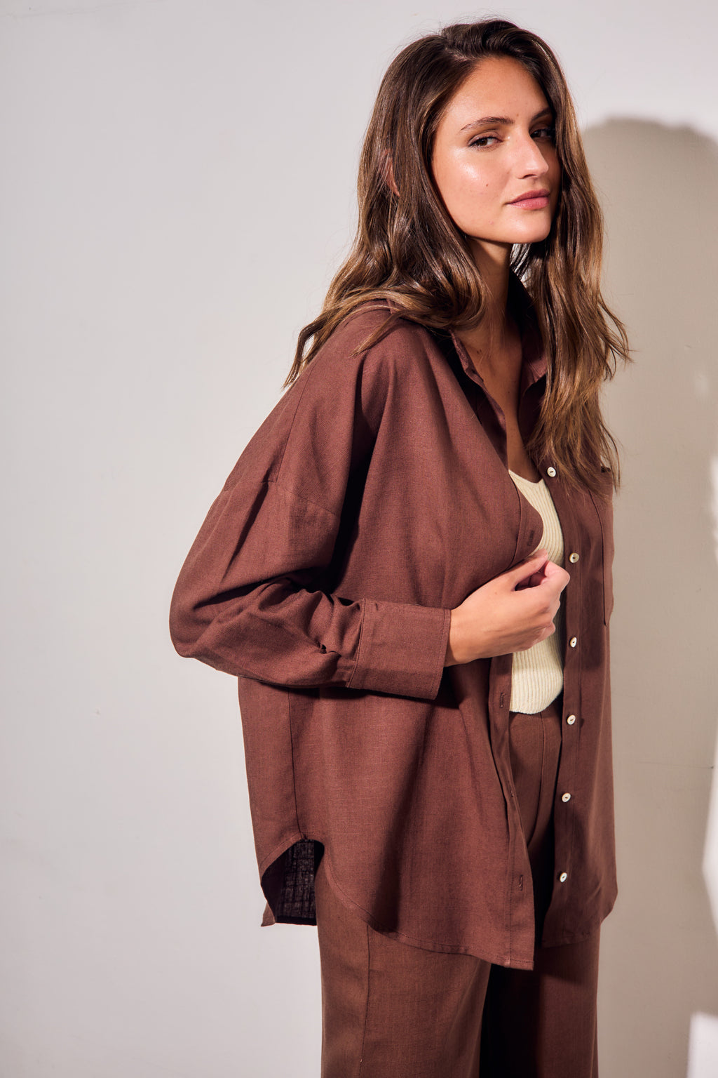 Camisa com Linho - Chocolate