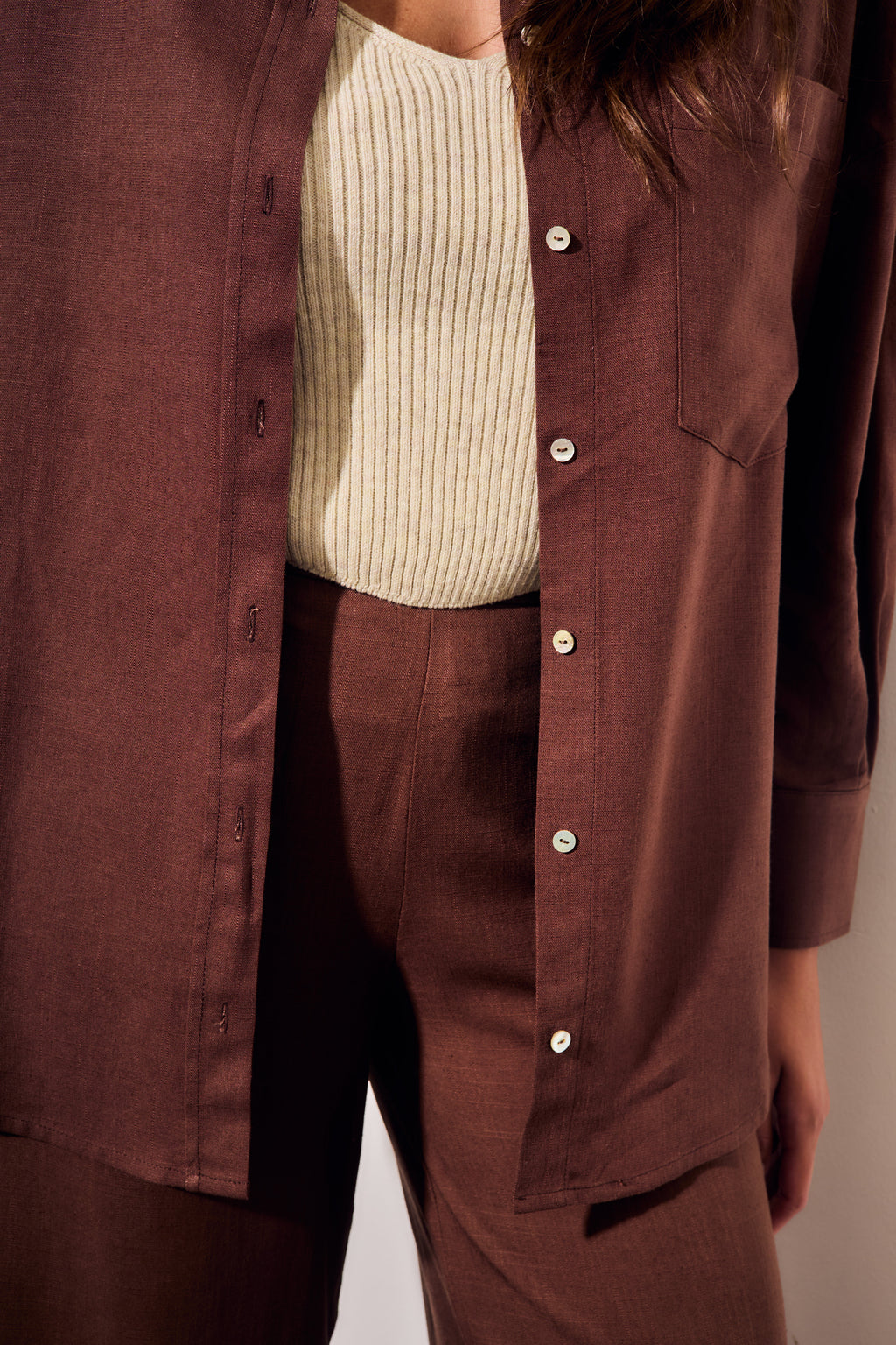 Camisa com Linho - Chocolate
