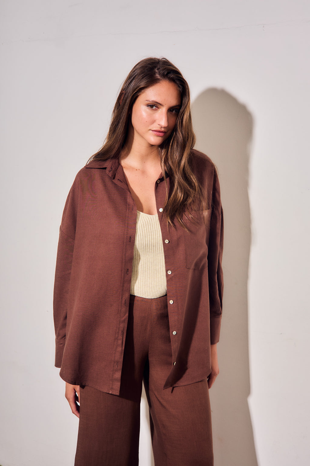 Camisa com Linho - Chocolate