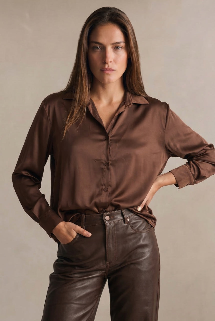 Camisa Cetim - Chocolate
