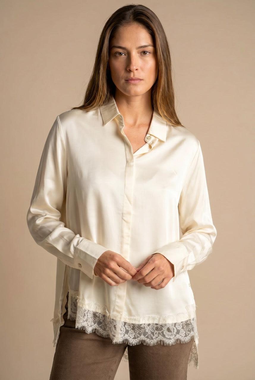 Camisa Cetim Barra Renda