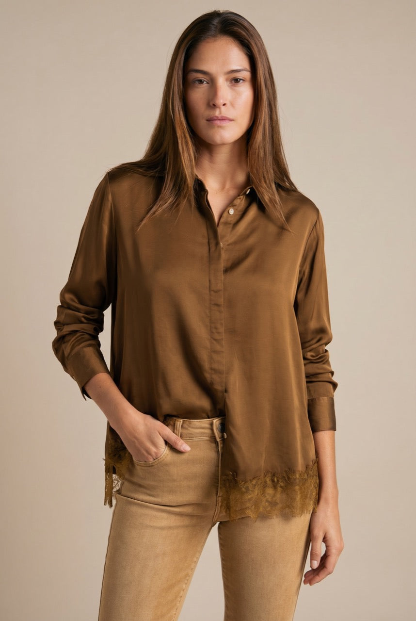 Camisa Cetim Barra Renda
