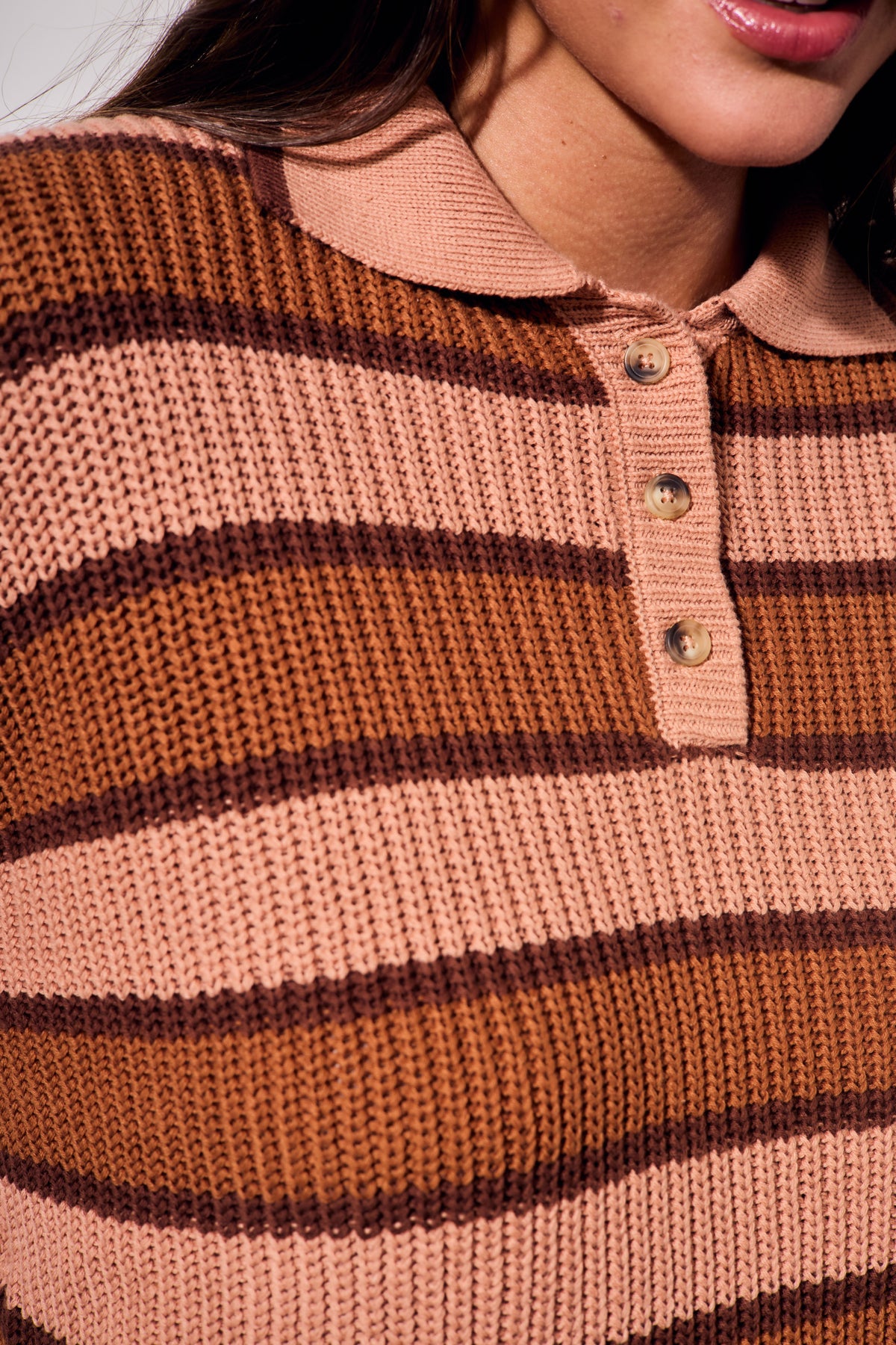 Suéter Polo Listrado - Rosa Antigo