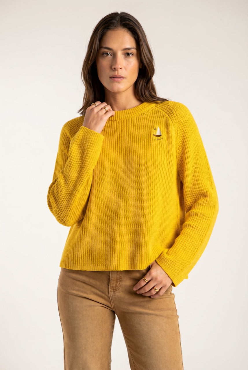 Suéter Algodão com Bordado - Amarelo