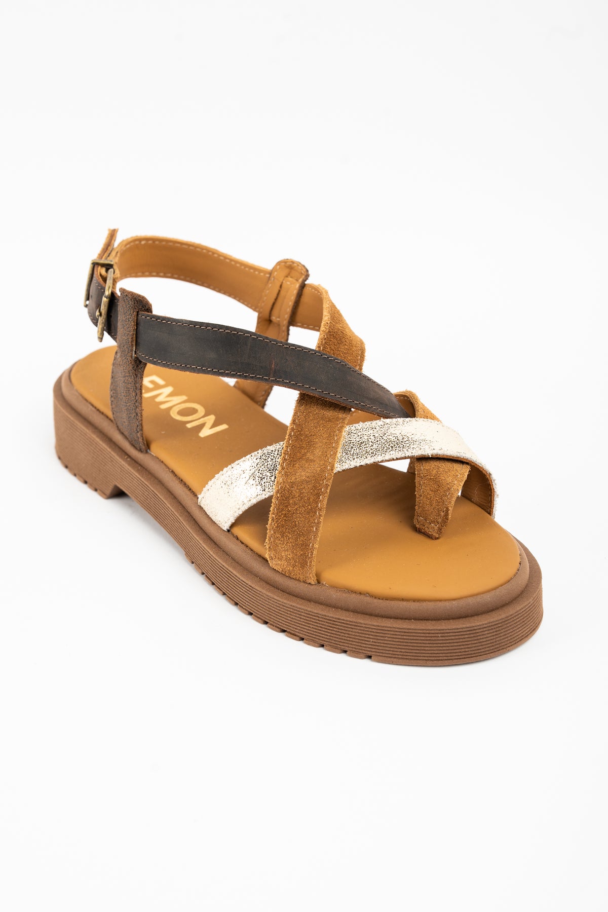 Sandálias de Couro Tiras Cruzadas - Estampado