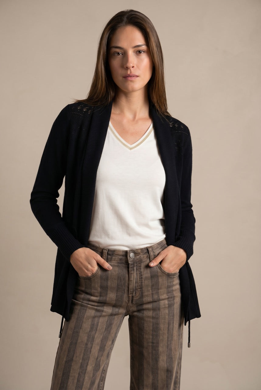 Cardigan com Lapela Preto - Lemon