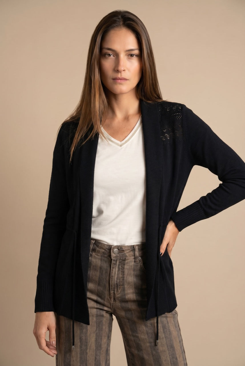 Cardigan com Lapela Preto - Lemon