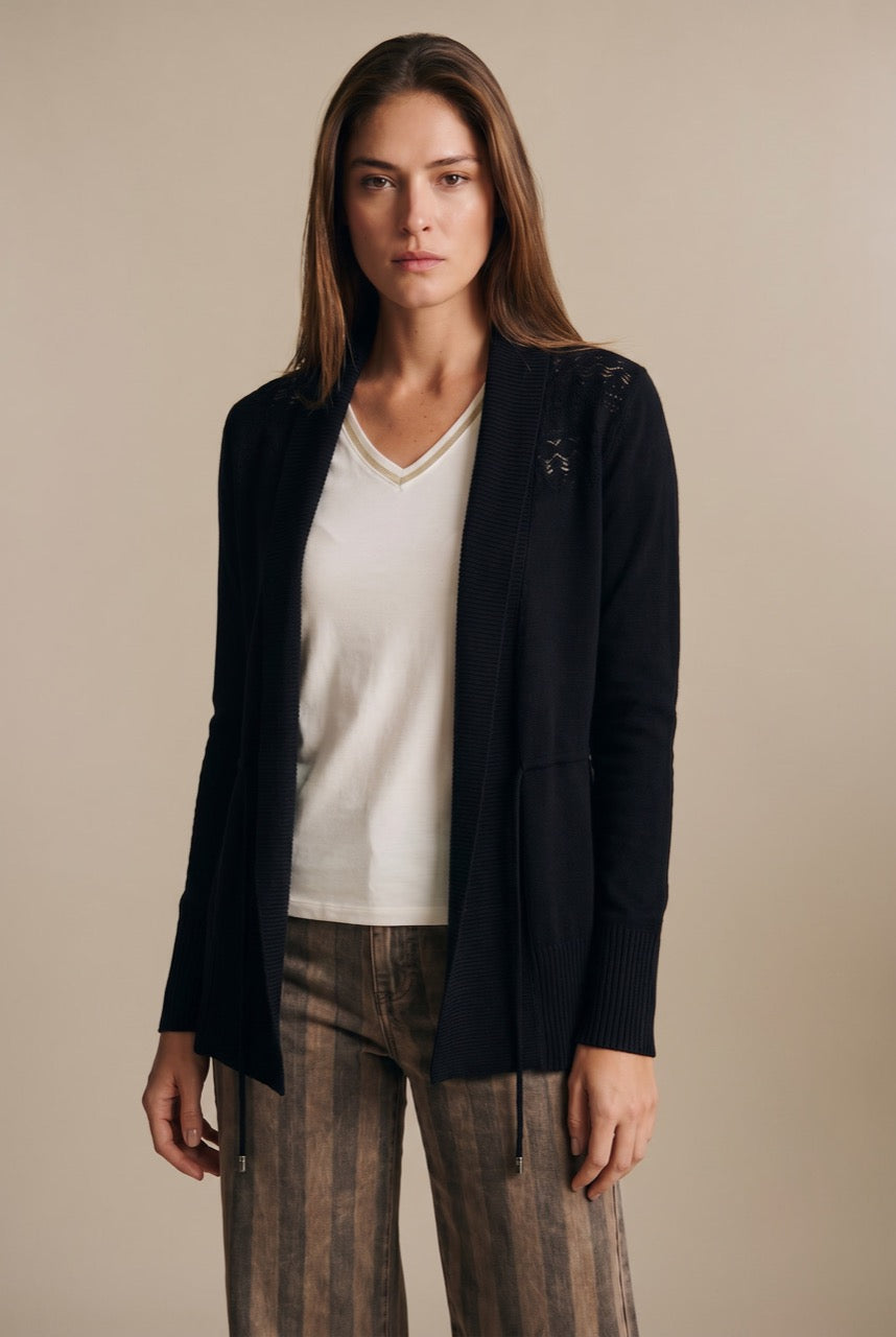 Cardigan com Lapela Preto - Lemon