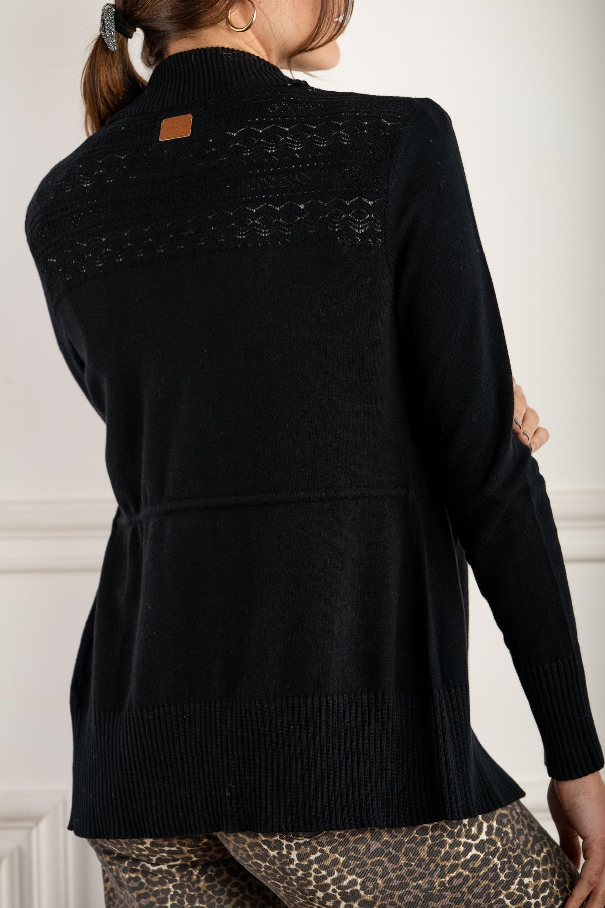 Cardigan com Lapela Preto - Lemon