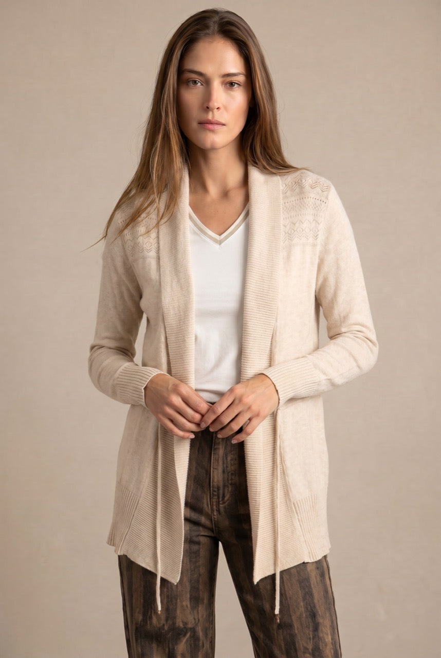 Cardigan com Lapela Bege Mescla - Lemon