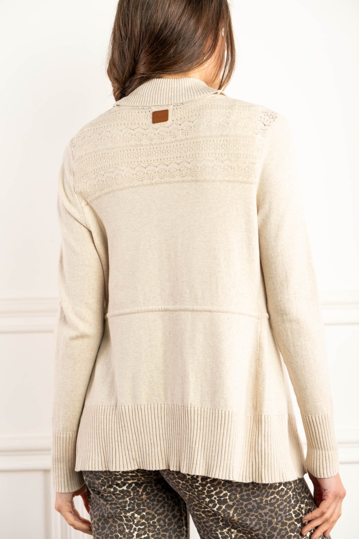 Cardigan com Lapela Bege Mescla - Lemon